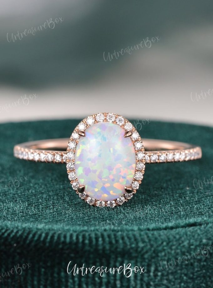 14 Karat White Gold Created Opal Diamond Pendant - Timeless Elegance and Brilliance