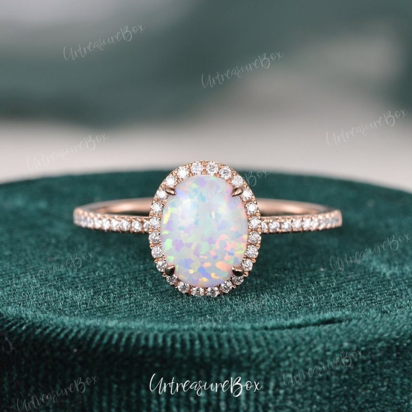 14 Karat White Gold Created Opal Diamond Pendant - Timeless Elegance and Brilliance
