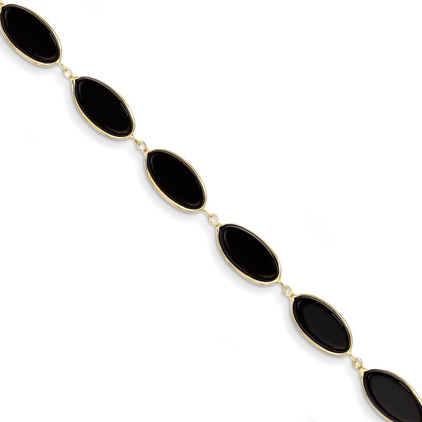 14k Yellow Gold 8 Inch Black Onyx Bracelet Gemstone Fine Jewelry Gifts