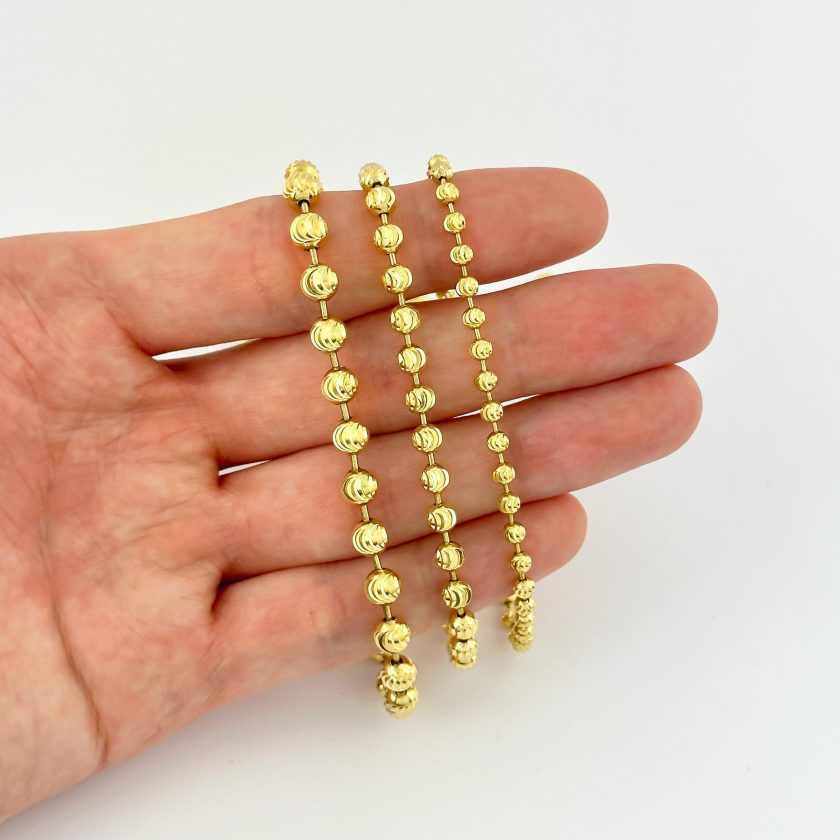 14k Yellow Gold Box Chain 5mm Polished Ball Bead Pendant Necklace