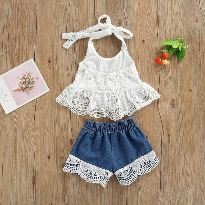 2 PC Baby Girl Clothes Outfits Set Ruffle T-Shirt Vest Tank Top Clout ...