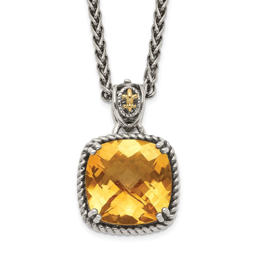 925 Sterling Silver 14k Yellow Citrine Diamond Chain Necklace