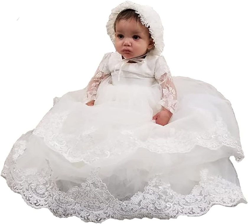Aorme Ivory Baby-Girls Christening Dresses with Bonnet Christening