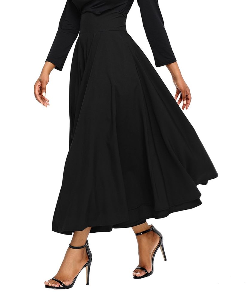 Asvivid Women's Solid High Waisted Full Midi Skirt Pocket
