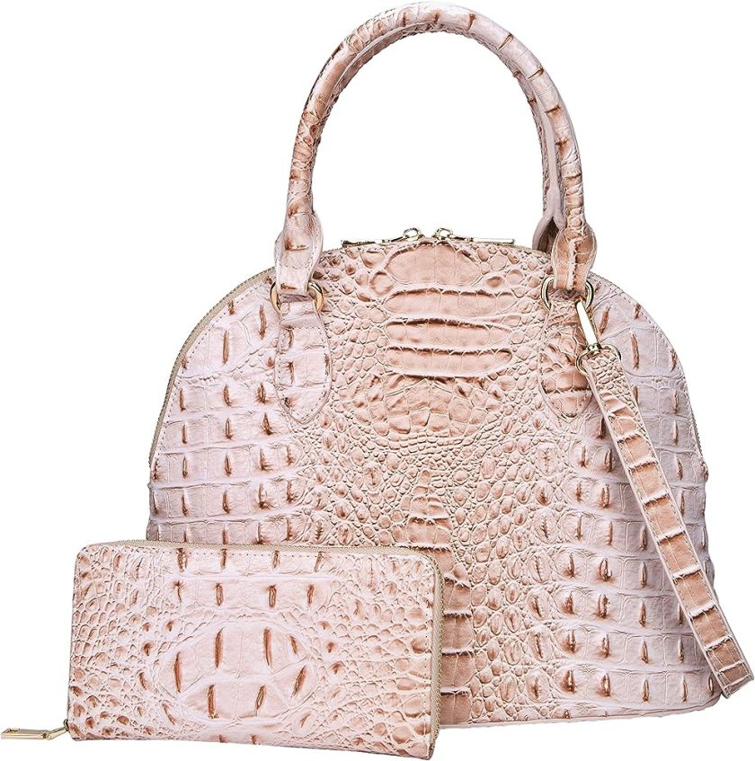 Authentic M Crocodile Skin Womens Bag Purse Hobo W/Wallet