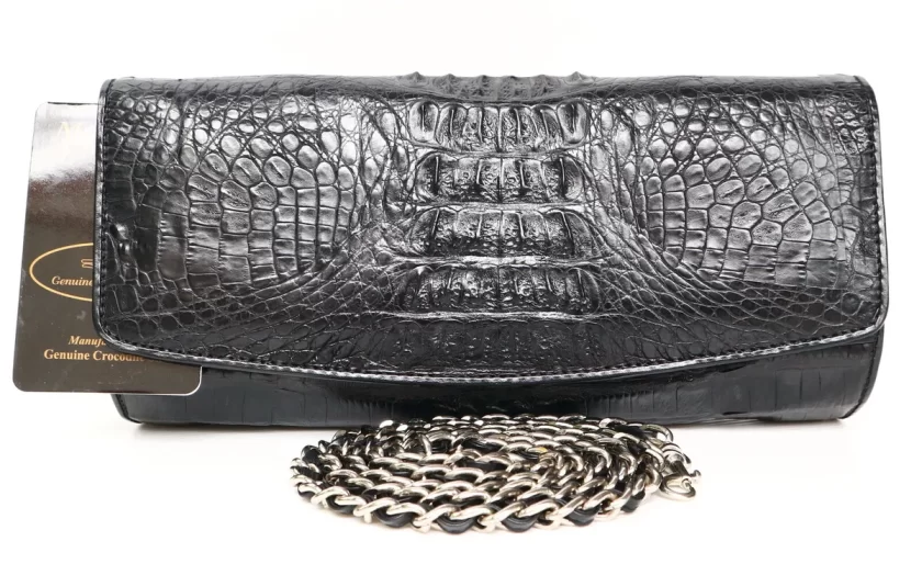 Authentic M Crocodile Skin Womens Big Tail Clutch Bag Purse