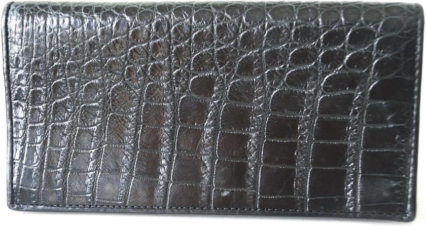 Authentic M Crocodile Skin Women's Long Bifold Belly Checkbook Wallet