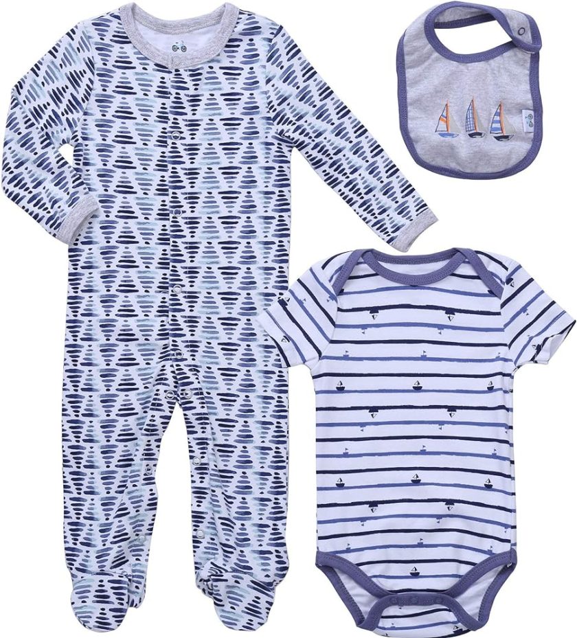 Baby Boys' Layette Sets 3-Piece Footed Long-Sleeve Pajama