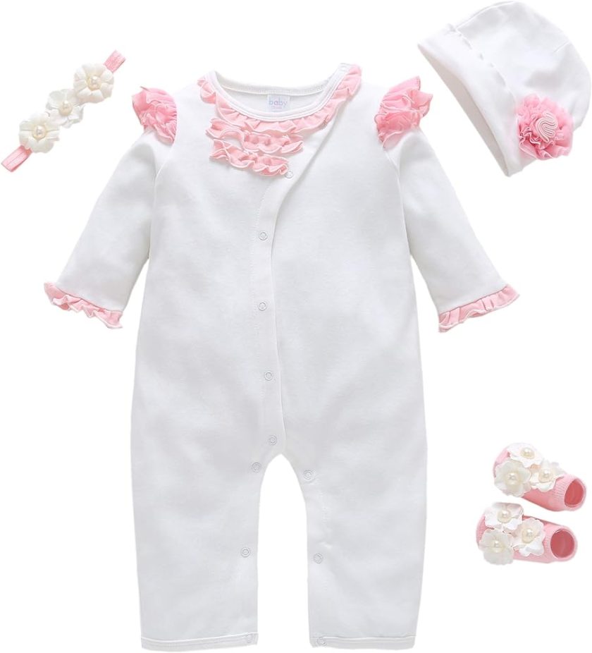 Baby Brielle Layette Onesie with Matching Headband and Socks