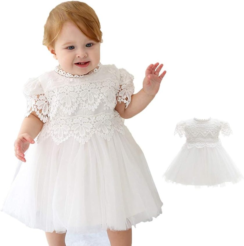 Baby Girl Dress Christening Baptism Gowns Flower Girl Dress, White, 3M ...