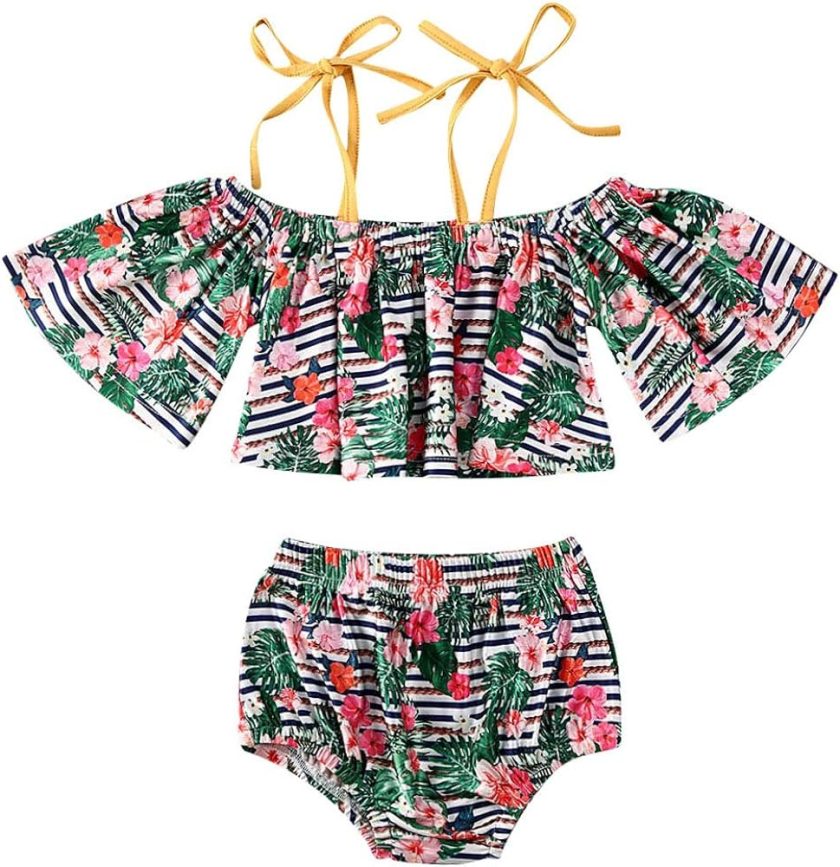 Baby Girl Swimsuit Floral Ruffle Bikini Striped Bathing Suit