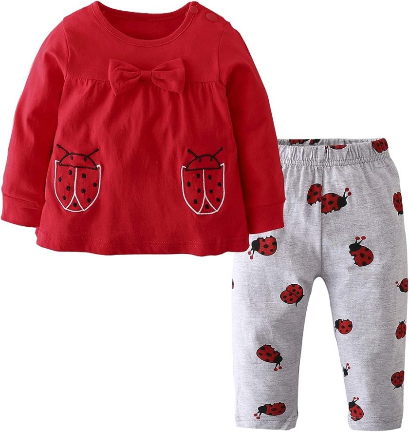 Baby Girls Clothes Set 2 Piece Long Sleeve Ladybug Pattern Toddler Outfits