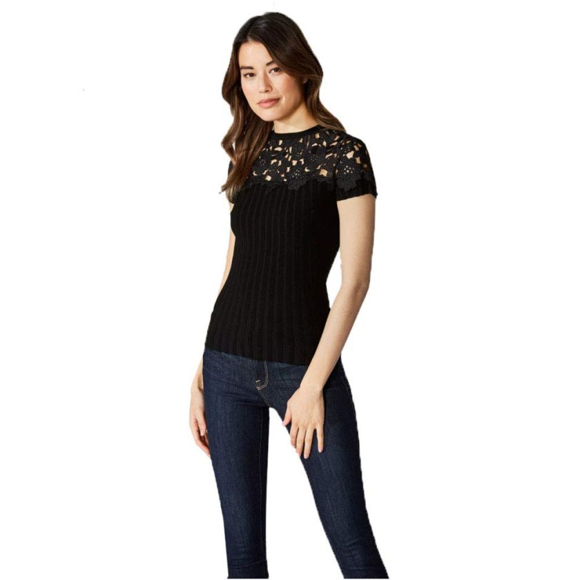 Bailey Women's Souffle Sweater Top with Lace Neck Detail