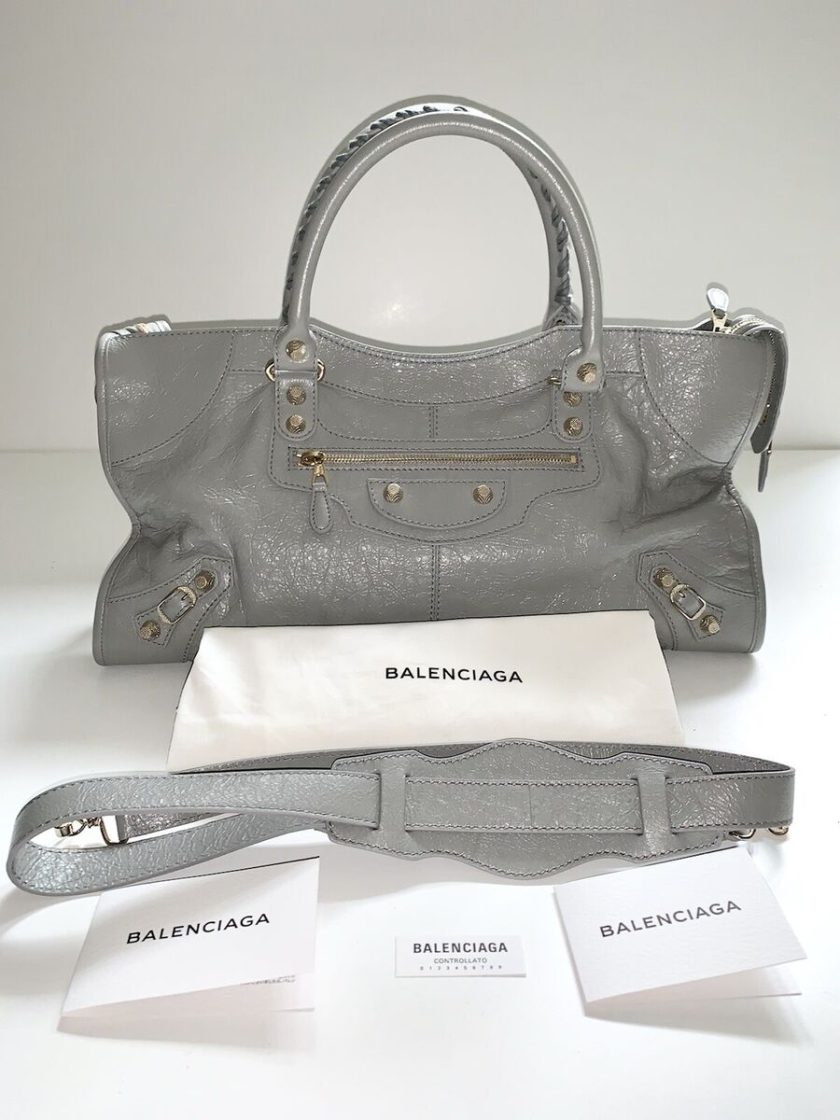 Balenciaga Giant 12 City Aj Mini Textured-leather Grey Top Shoulder Bag