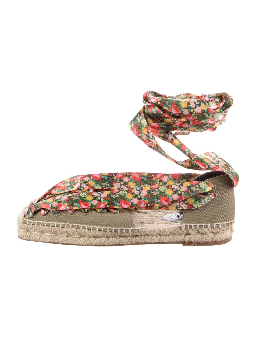 Balenciaga Women's Green Multicolor Canvas Satin Floral Print Espadrille
