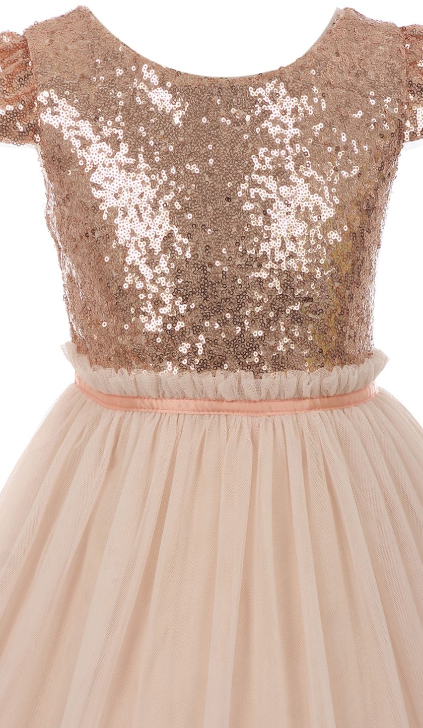 Big Girls' Sequin Tulle Cap Sleeve Bridesmaid Party Birthday Flower Girl Dress
