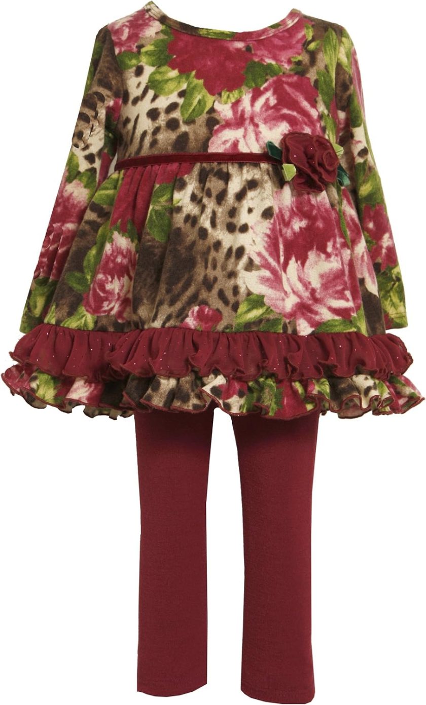 Bonnie Jean Little Girls' Toddler Fashion Legging Set, Floral Ruffles, 4
