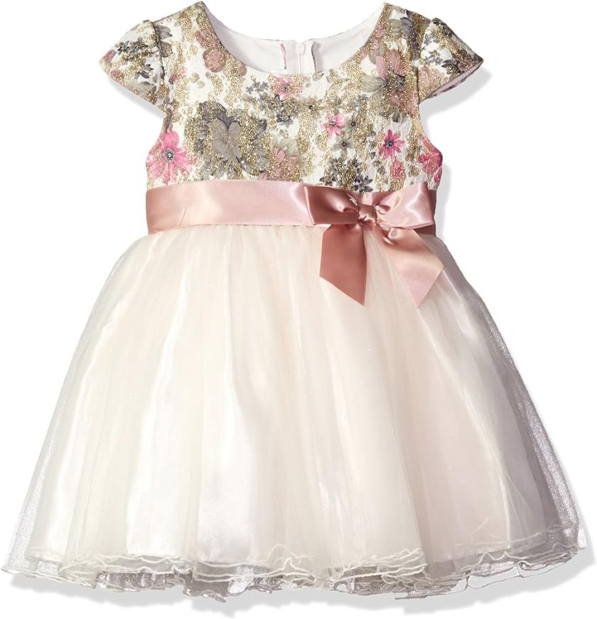 Bonnie Jean Toddler Girls' Short Sleeve Side Sash Ballerina Party Dress, Pink Floral, 4T
