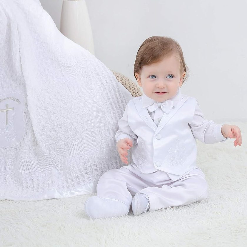 Booulfi Baby Boy's 5 Pcs Set Christening Baptism Outfits