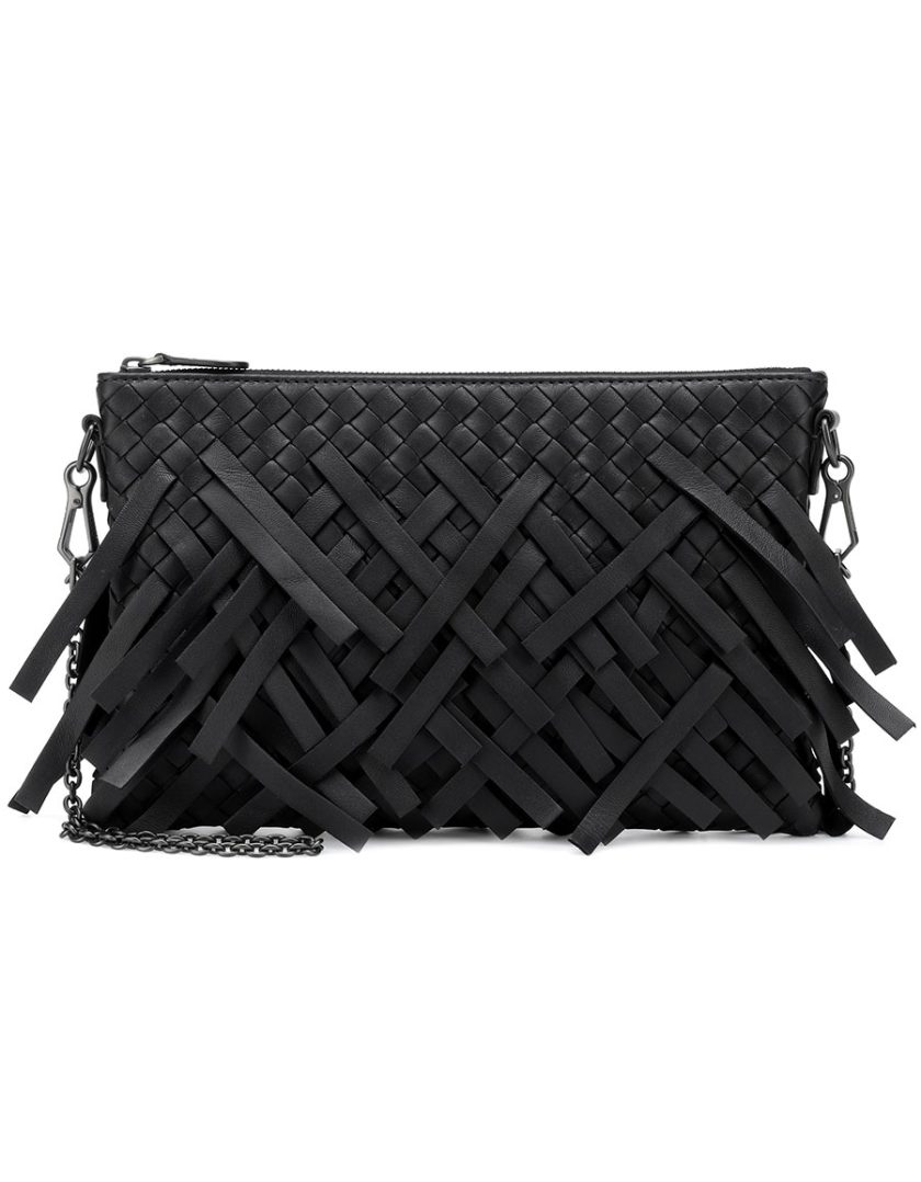 Bottega Veneta Palio Fringe Woven Leather Zip-Top Pouch