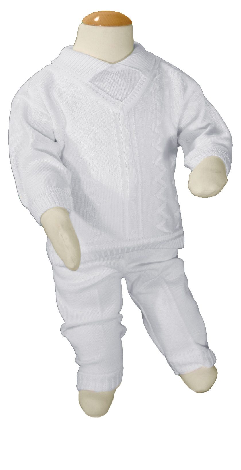 Boys 100%Cotton Knit Two Piece White Christening Baptism Outfit