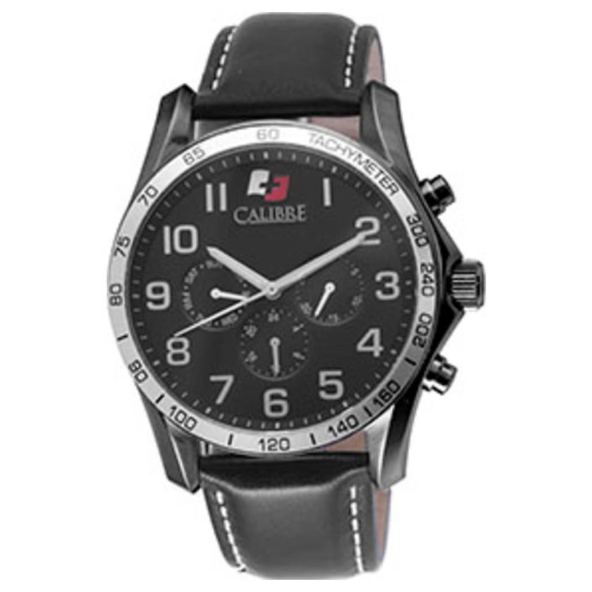 Calibre Men's "Buffalo" Stainless Steel and Black Leather Watch