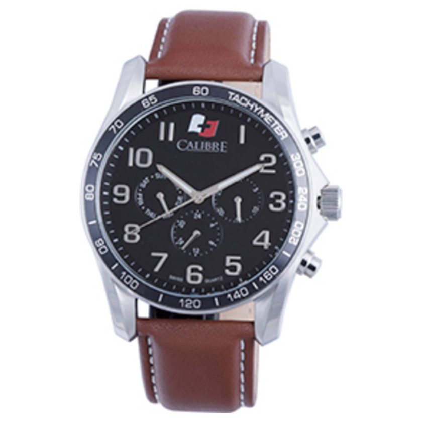 Calibre Men's "Buffalo" Stainless Steel and Leather Watch