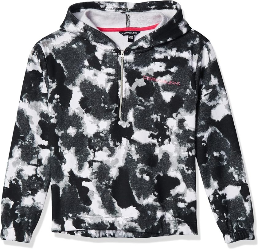 Calvin Klein Little Girls' Logo Zip Front Hoodie, Anthracite, 6X