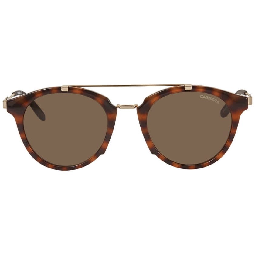 Carrera Men's Round Sunglasses, Shiny Black/Brown Gray, 49 mm