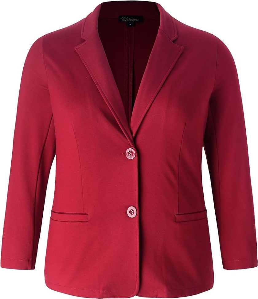 Chicwe Women's Plus Size Stretch Solid Classic Suit Jacket - Casual and Work Blazer