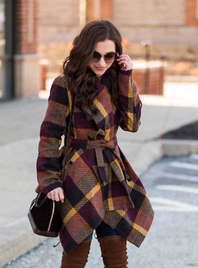 Women's Wool Blend Coat - Brown, Large: Timeless