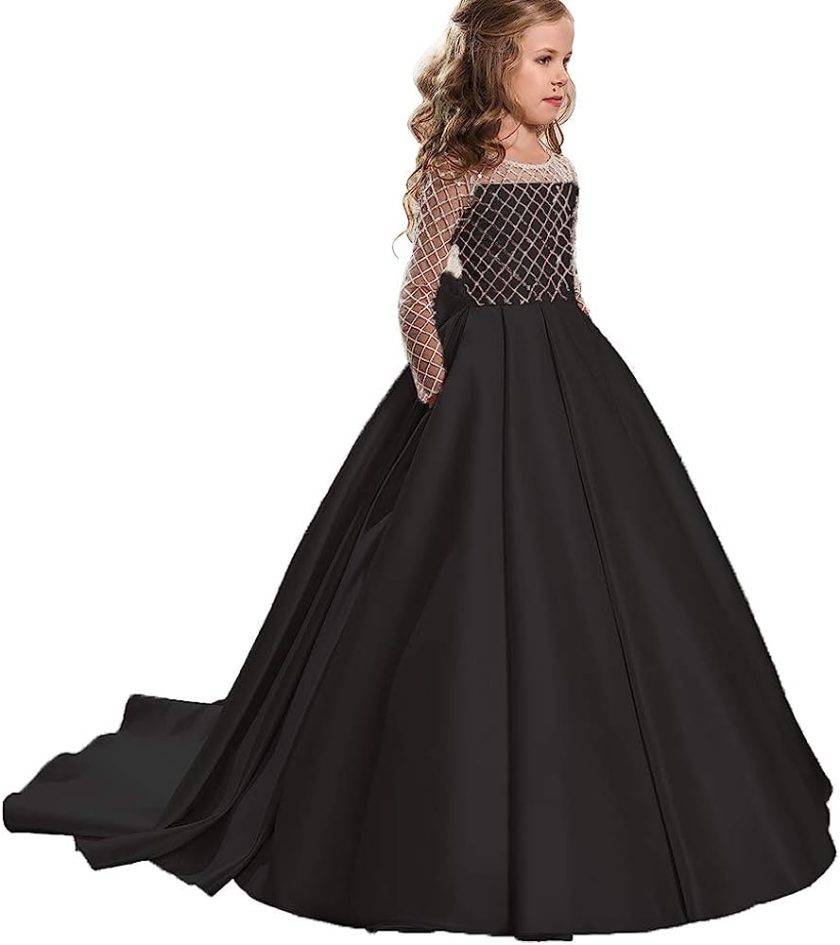 Christmas Flower Girl Dress Floor Length Button Draped Tulle Ball