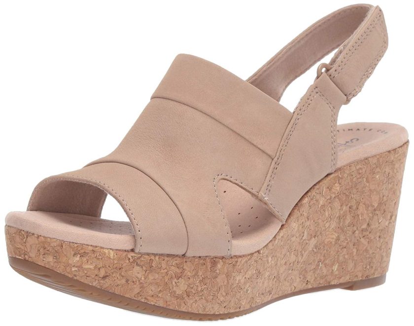 CLARKS Women's Annadel Ivory Wedge Sandal, Sand Nubuck