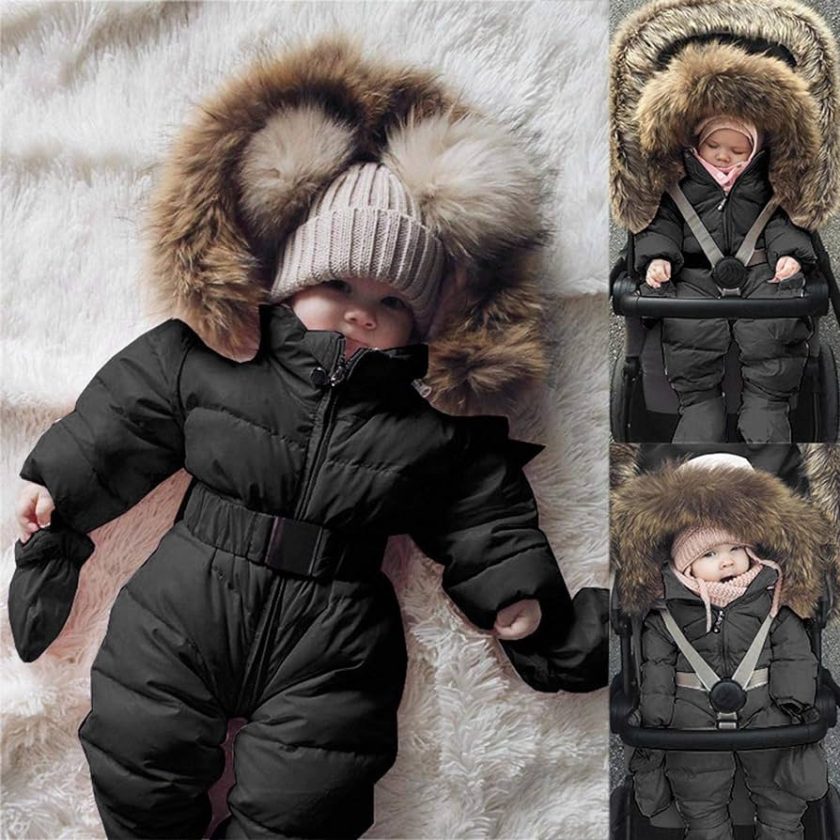 Cnajii Cute Baby Boy Girl Down Hooded Snowsuit Winter Warm Soft Romper