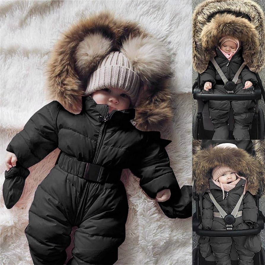 Cnajii Cute Baby Boy Girl Down Hooded Snowsuit Winter Warm Soft Romper ...