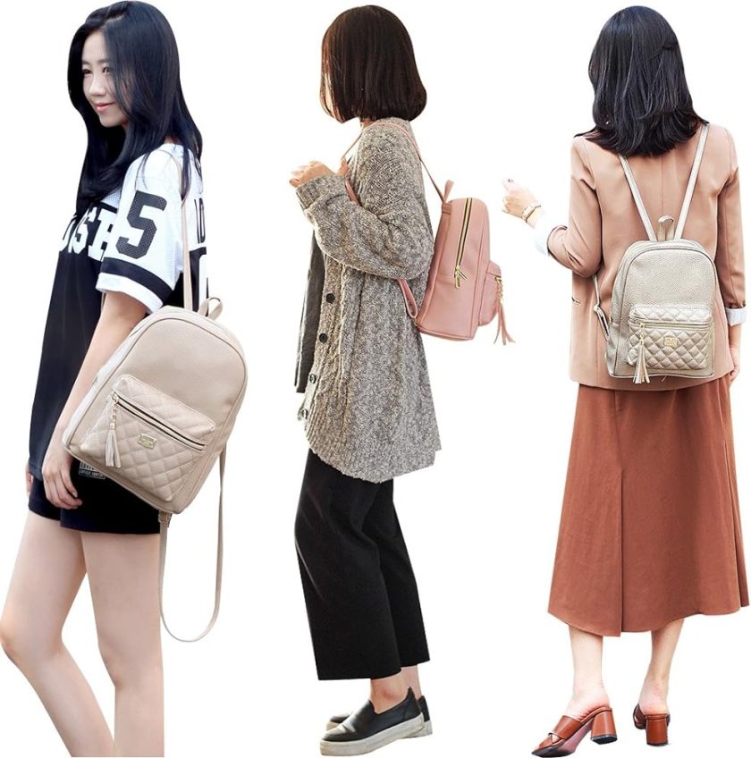 Copi Women's Simple Design Modern Cute Fashion small Casual Backpacks Beige