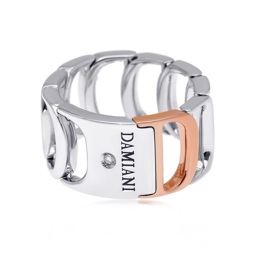 Damiani 18K White and Rose Gold Diamond Pave Wide Band Ring