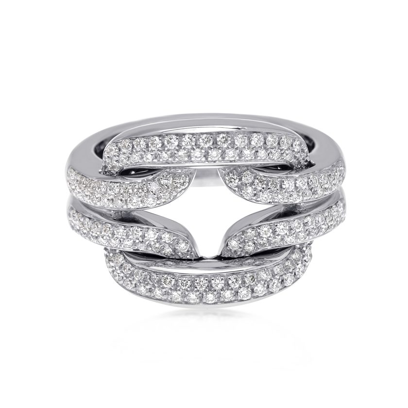 Damiani 18K White Gold Full Diamond Pave Lace Band Ring
