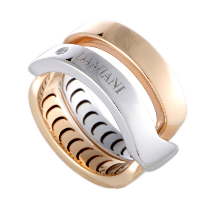 Damiani Abbraccio 18K White and Rose Gold Single Diamond Crisscross Ring