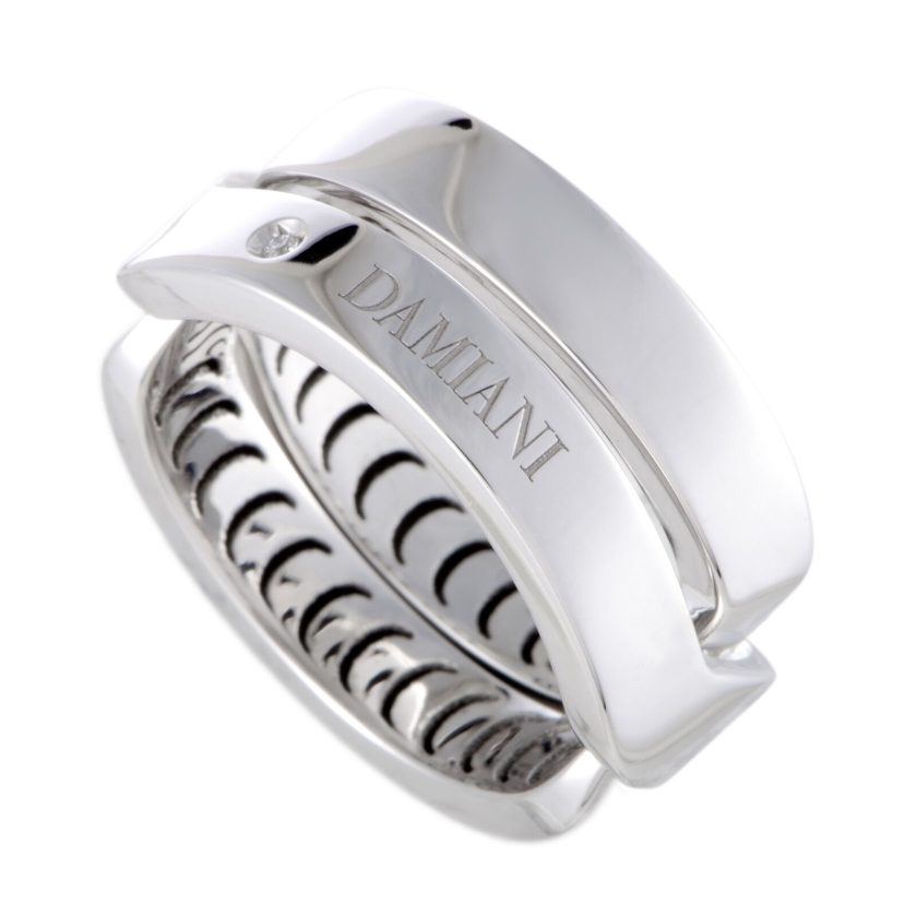 Damiani Abbraccio 18K White Gold Single Diamond Crisscross Ring