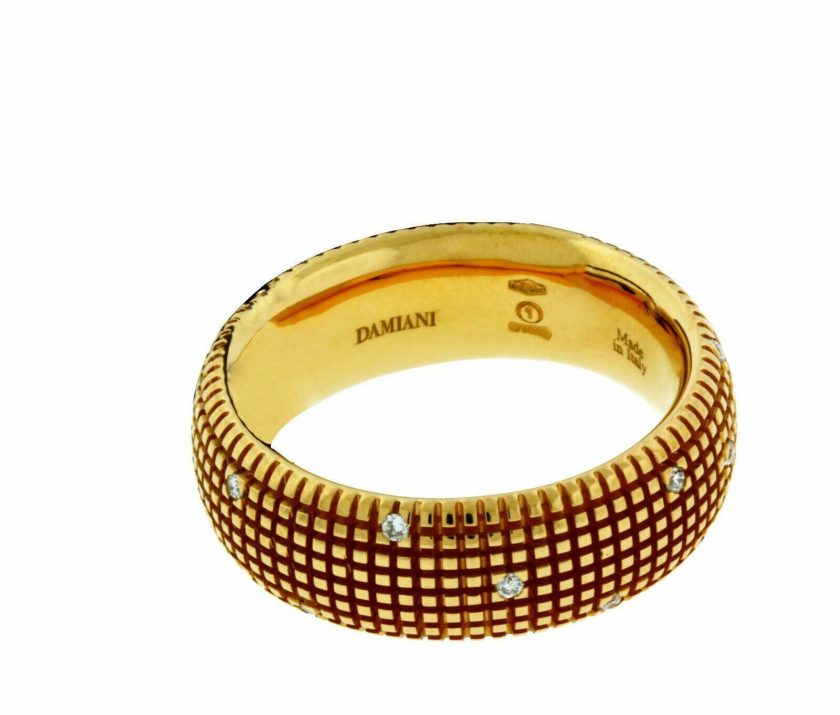 Damiani Metropolitan 18K Yellow Gold 8 Diamonds Thin Textured Band Ring