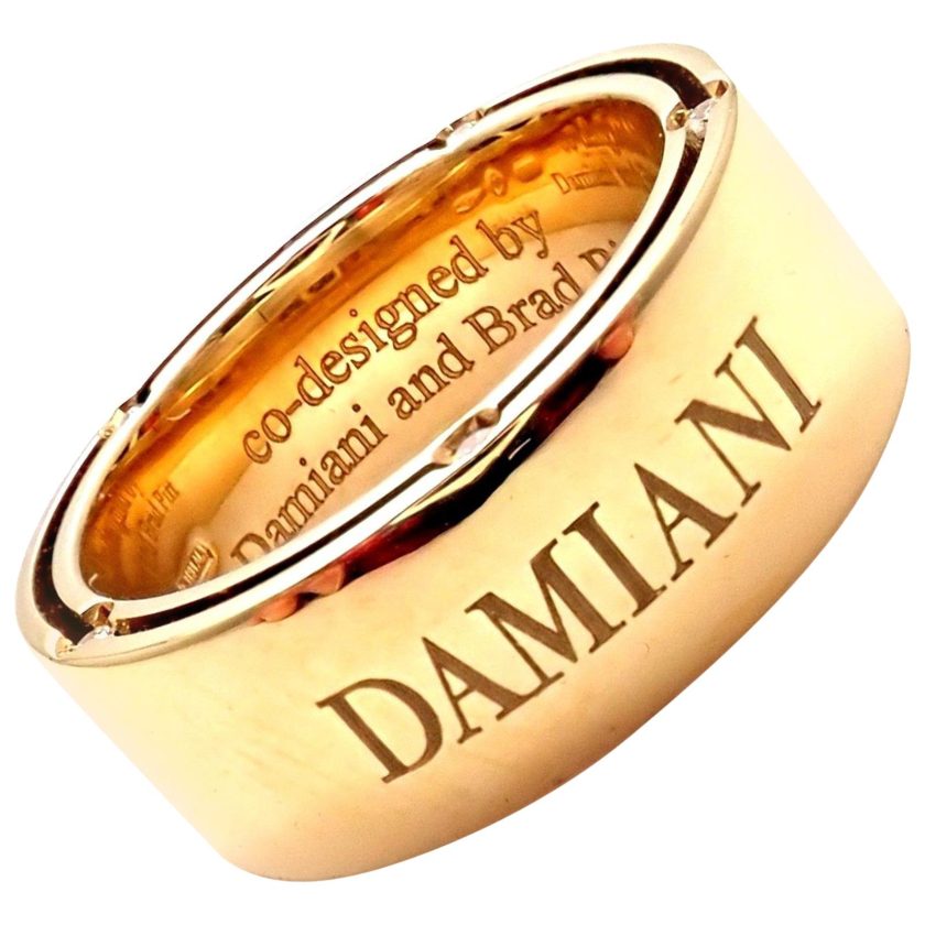 Damiani Wedding Bands 18K Yellow Gold Internal Diamond Faceted Band Ring