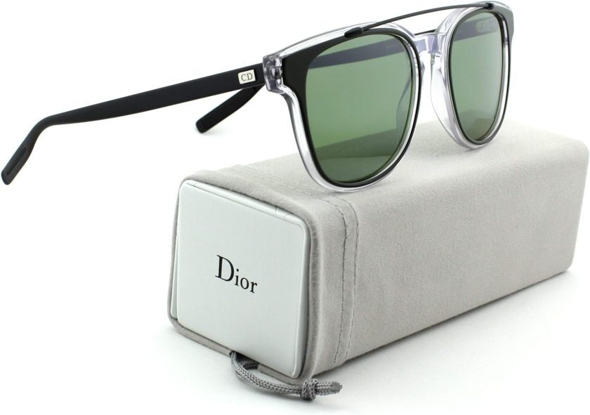 Dior Homme Black Tie 211/S Sunglasses with Khaki Crystal Black Frame and Green Lenses (0LCV), made in Italy.