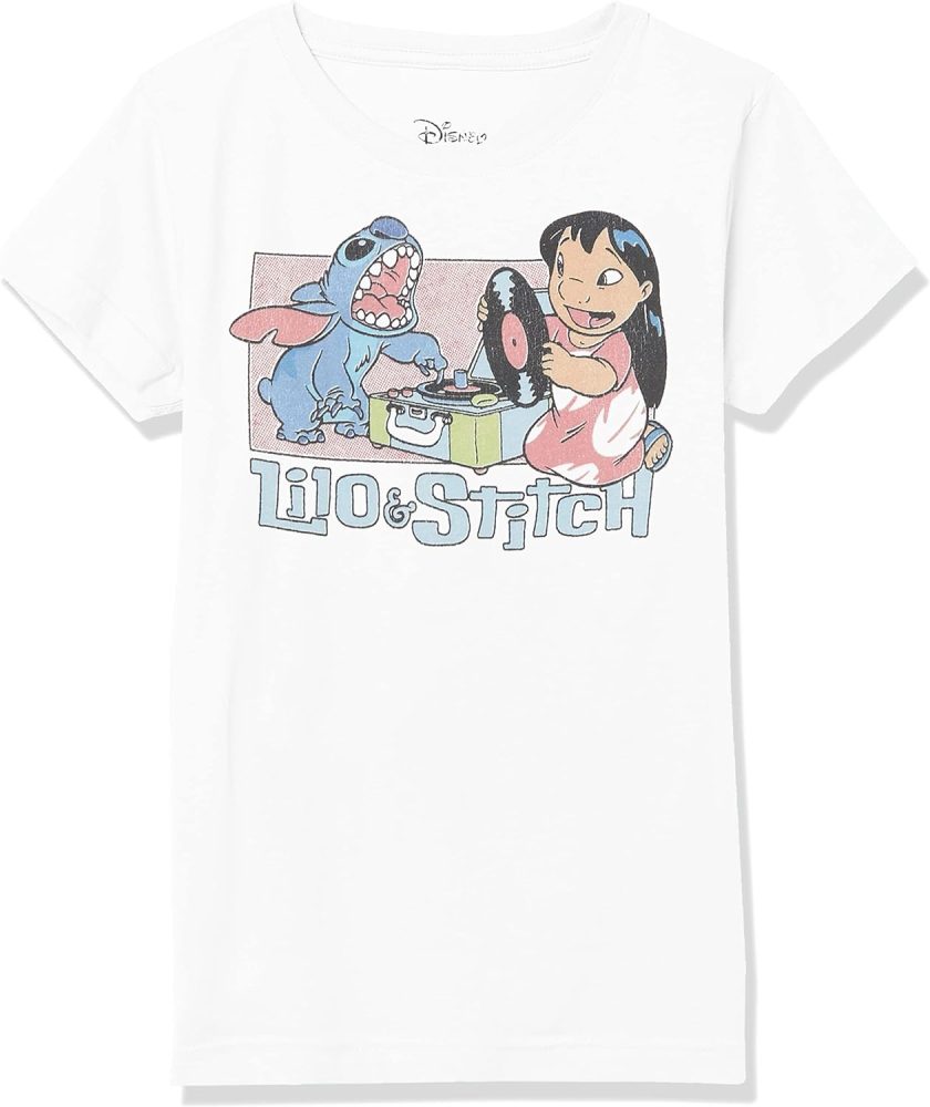 Disney Big Girls' Lilo Ohana Stitch Short Sleeve Tee, White, M