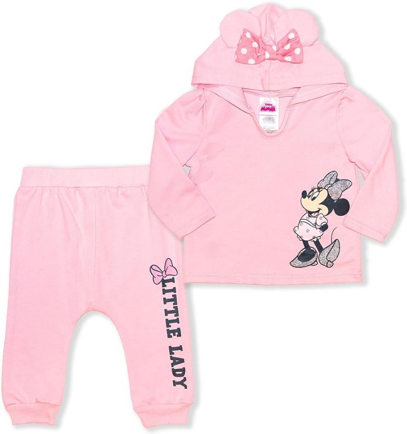 Disney Girls' Minnie Mouse 2-Piece Hooded Top and Legging Set, White, 18M