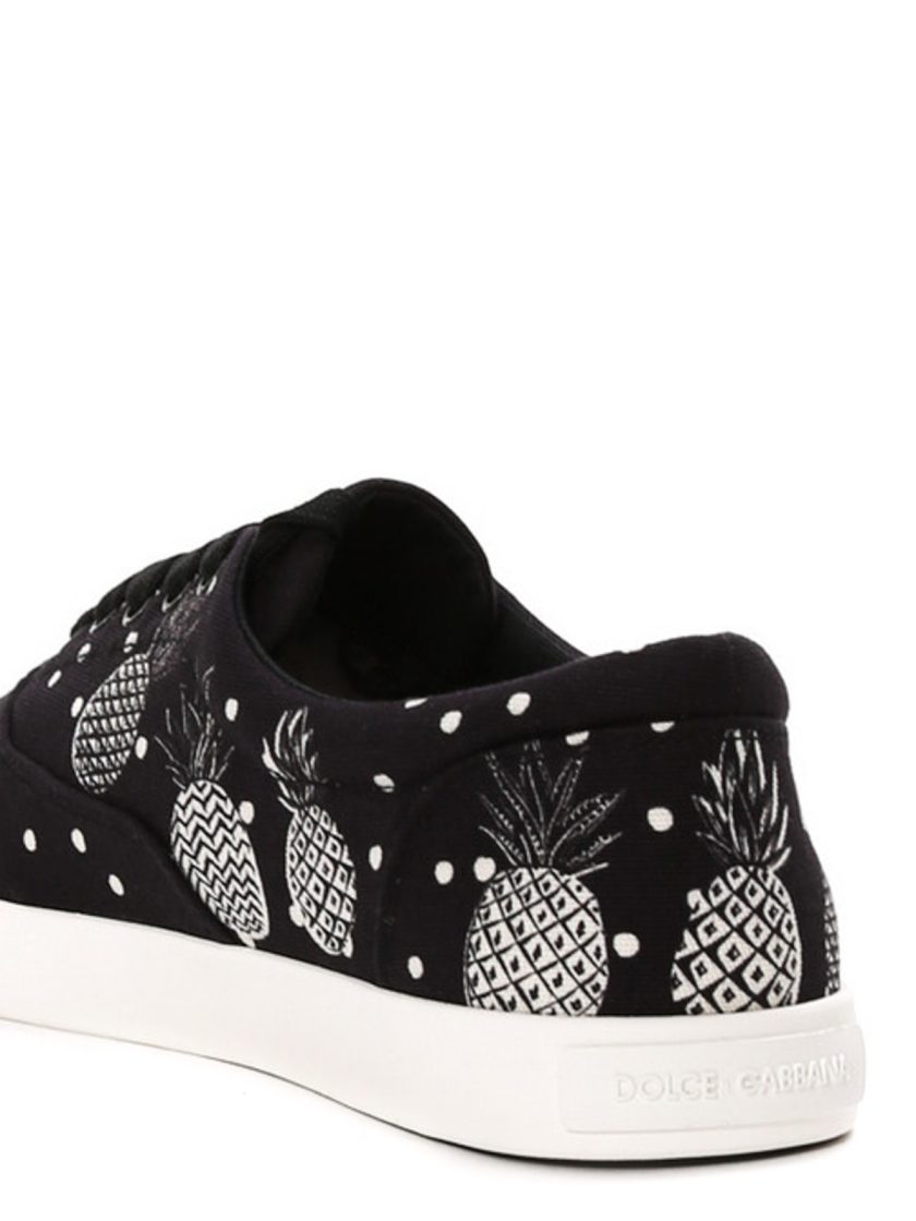 Dolce & Gabbana Black White Pineapple Canvas Sneakers