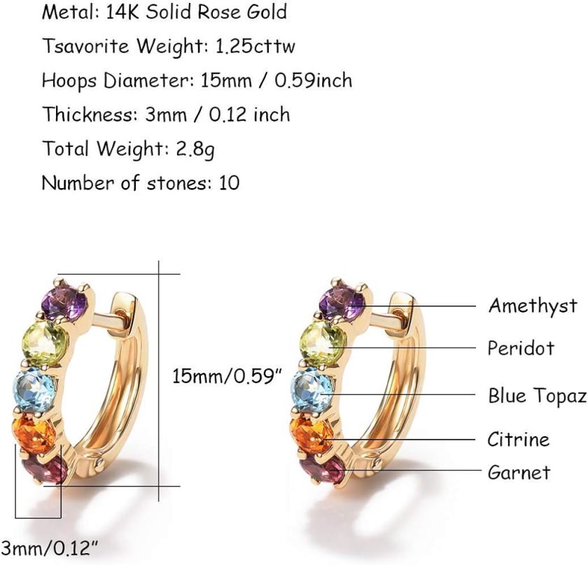 FANCIME 14K Solid Yellow Gold 0.77cttw Multi Colored Amethyst