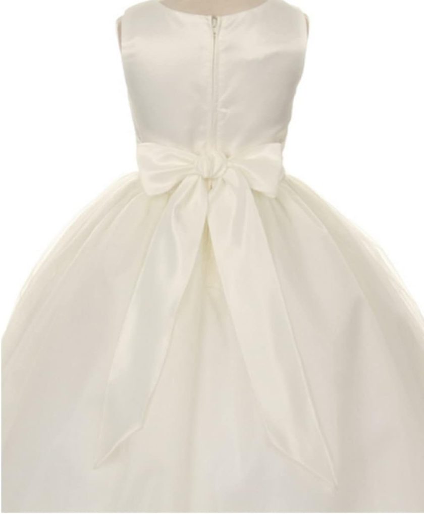First Communion Flower Girls Dress Satin Surplice Top Double Layer Big Girl