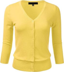 FLORIA Womens Button Down 3/4 Sleeve V-Neck Stretch Knit Cardigan ...