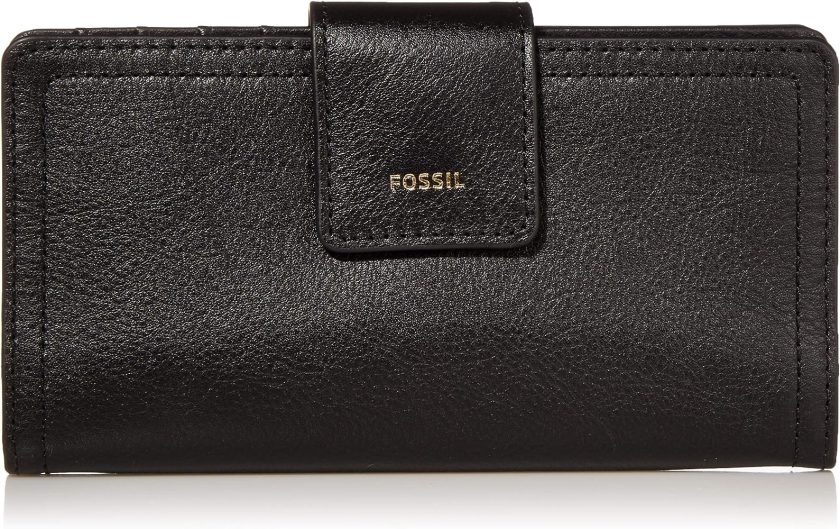 Fossil Women's Logan Leather Tab Wallet, Black